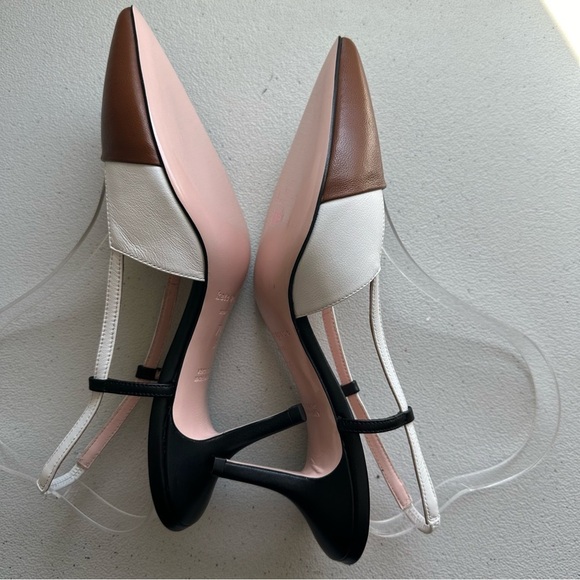 KateSpade Sabina pumps white brown leather with black and clear slingback straps - Picture 4 of 13